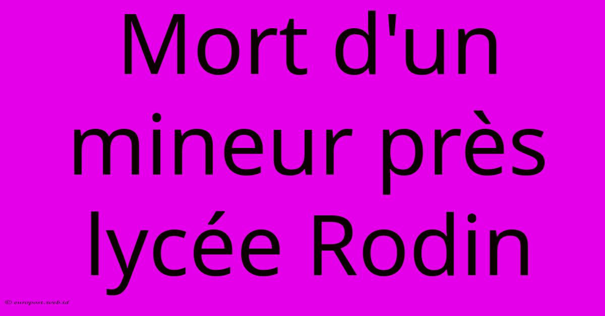 Mort D'un Mineur Près Lycée Rodin Mort D'un Mineur Près Lycée Rodin
